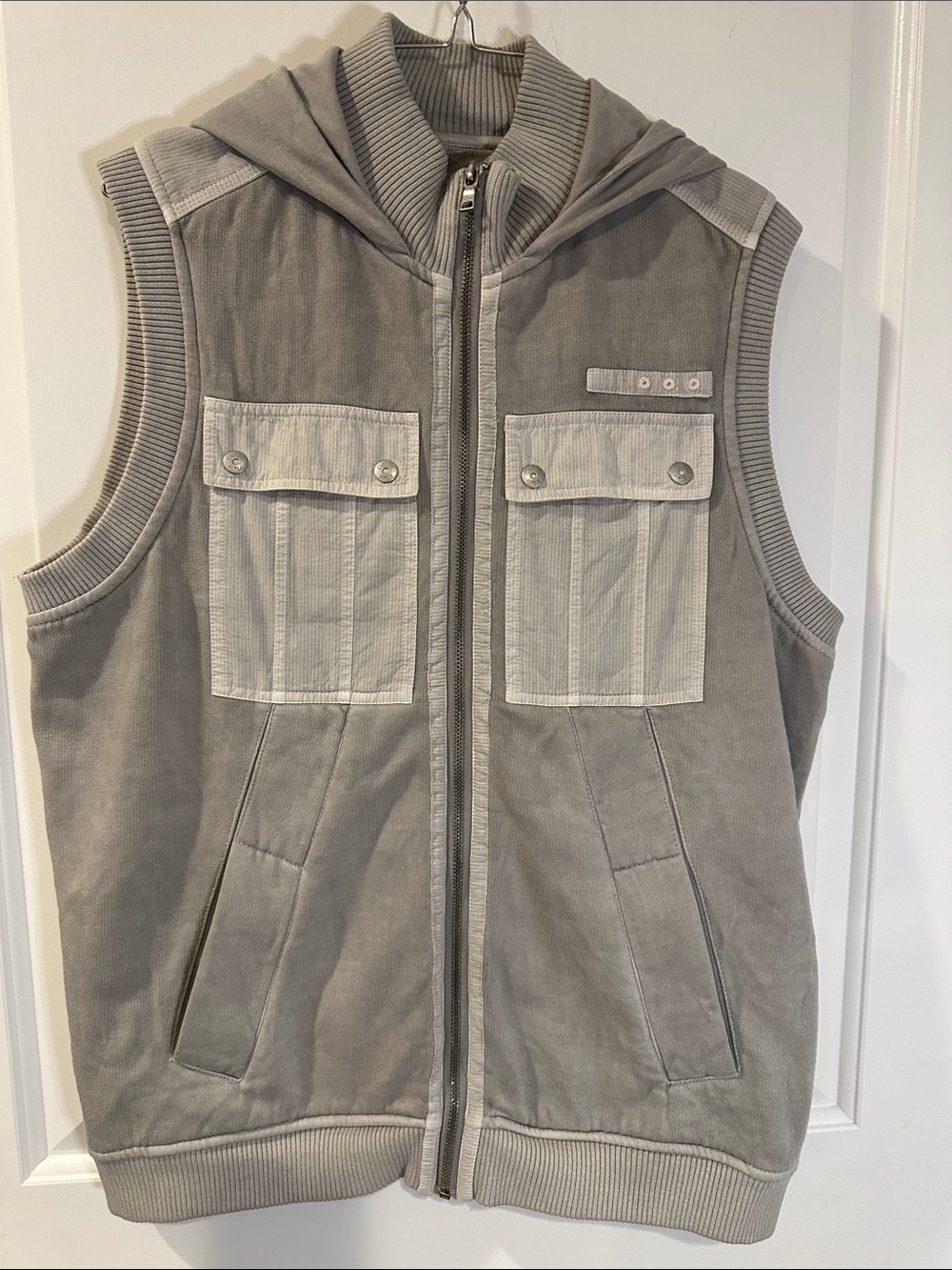 Calvin Klein Light Gray Hooded Sleeveless Zip Front Vest